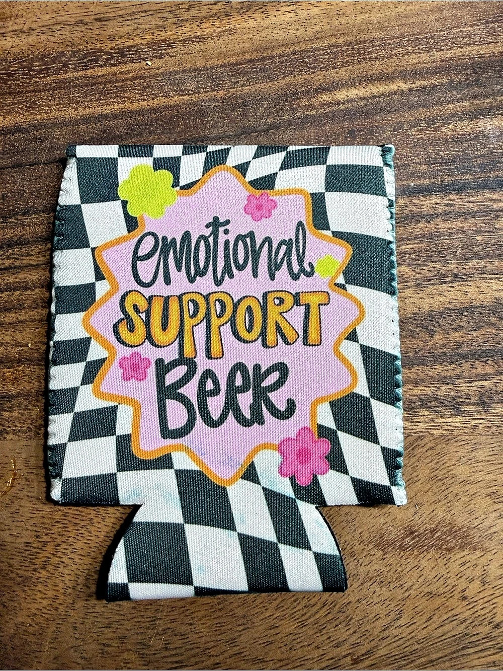 Emotional Support Beer Can Cooler in Black & White